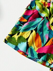 SHEIN LUNE 大碼1入組熱帶圖案闊腿短褲 - 彩色 - 查看 12