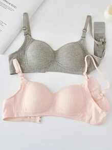 Chica adolescente 2 piezas Sujetador unicolor tejido de canalé - Multicolor - Ver 1