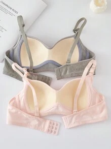 Chica adolescente 2 piezas Sujetador unicolor tejido de canalé - Multicolor - Ver 2