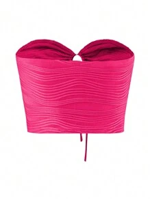 EMERY ROSE 抽繩褶邊緊身上衣抹胸上衣 - 玫紅色 - 查看 2