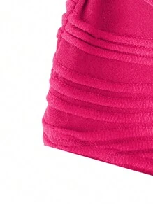 EMERY ROSE 抽繩褶邊緊身上衣抹胸上衣 - 玫紅色 - 查看 3