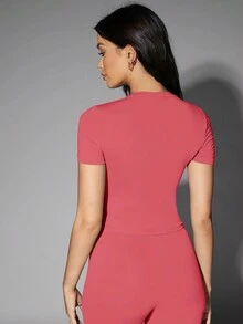 SHEIN BAE 素色短款T恤 - 西瓜粉 - 查看 7