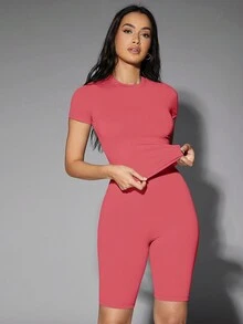 SHEIN BAE 素色短款T恤 - 西瓜粉 - 查看 9