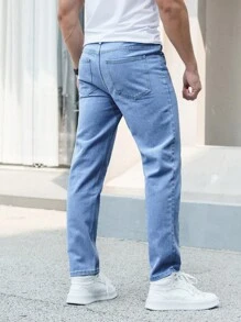 男士斜口袋直筒牛仔裤 - 淺色水洗藍 - 查看 2