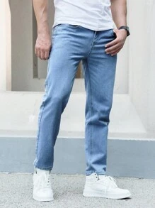 男士斜口袋直筒牛仔裤 - 淺色水洗藍 - 查看 4