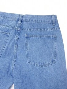 男士斜口袋直筒牛仔裤 - 淺色水洗藍 - 查看 5