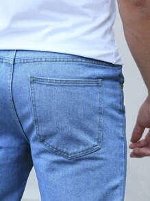 男士斜口袋直筒牛仔裤 - 淺色水洗藍 - 查看 7