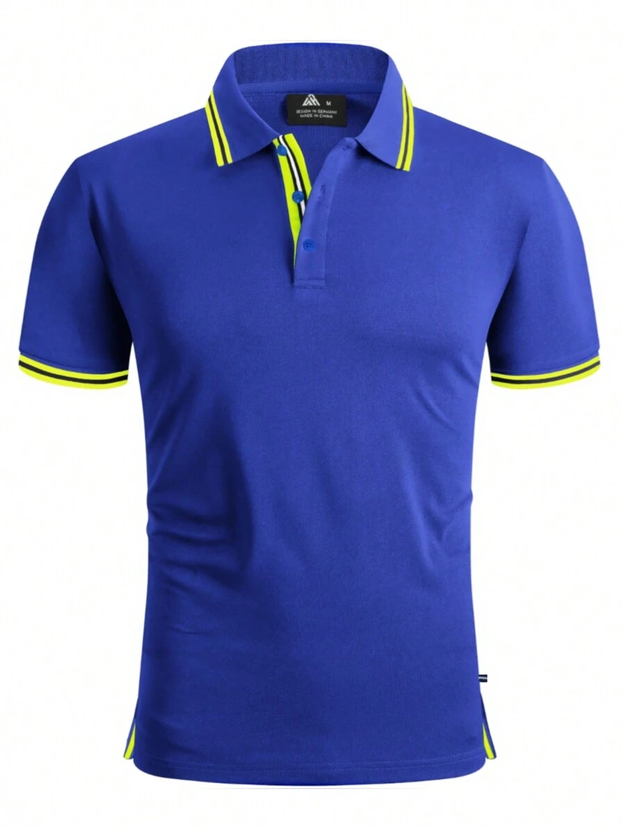 Men Striped Trim Polo Shirt - Royal Blue - View 1