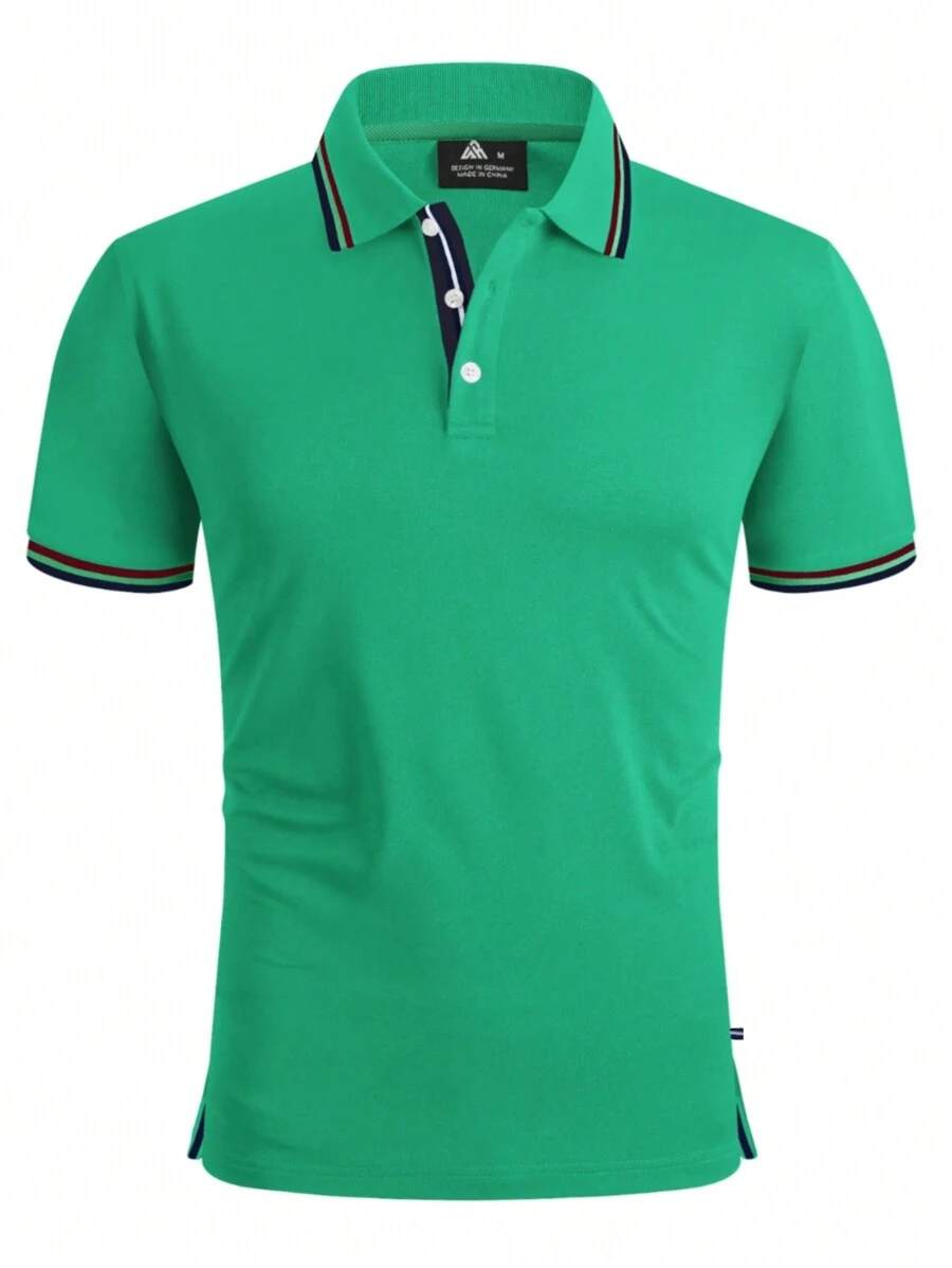 Hombres Camisa polo ribete de rayas - Verde - Ver 1