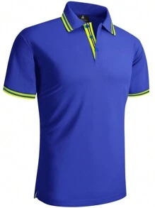 Men Striped Trim Polo Shirt - Royal Blue - View 4