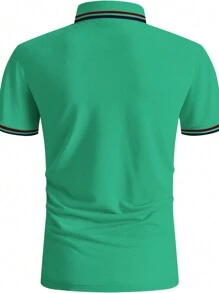 Hombres Camisa polo ribete de rayas - Verde - Ver 2