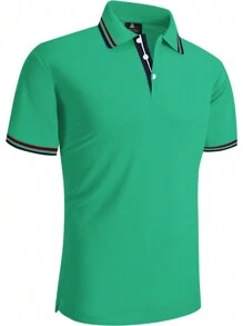 Hombres Camisa polo ribete de rayas - Verde - Ver 6