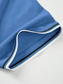 男士條紋飾邊POLO衫 - 霧霾藍 - 查看 6