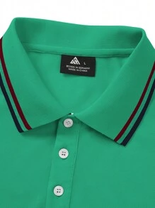 Hombres Camisa polo ribete de rayas - Verde - Ver 7