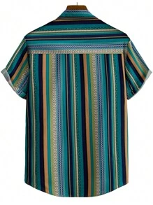 Men Striped Button Up Shirt - Multicolor - View 2