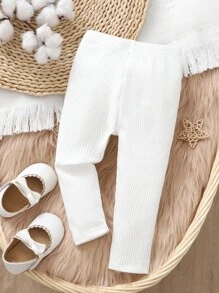 quần bé gái Gân đan màu trơn - trắng - Xem 1