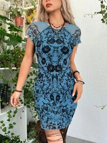 ROMWE PUNK Đầm Xù nhỏ cắt Hoa Tất cả trên in Giải trí - Nhiều màu - Xem 1