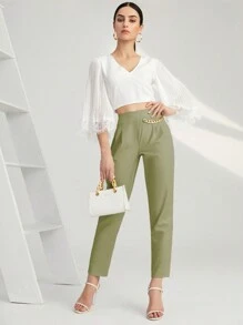 Modelyn Pantalones con diseño de cadena con fruncido - Verde - Ver 3