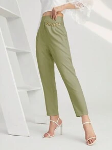 Modelyn Pantalones con diseño de cadena con fruncido - Verde - Ver 5