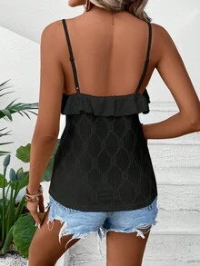 SHEIN LUNE Viền Ruffle Cami ngọn - màu đen - Xem 2