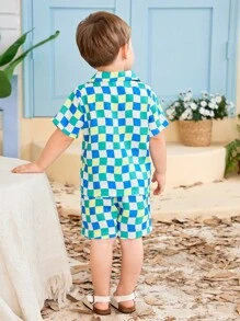 SHEIN Baby Boy Checker Print Shirt & Shorts Without Tee - Multicolor - View 6