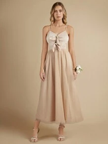 SHEIN Belle Bow Front Cami Bridesmaid Dress - Apricot - View 4