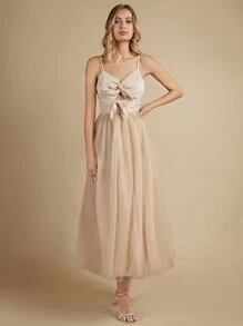 SHEIN Belle Bow Front Cami Bridesmaid Dress - Apricot - View 3