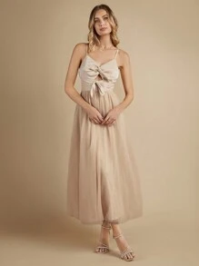 SHEIN Belle Bow Front Cami Bridesmaid Dress - Apricot - View 5