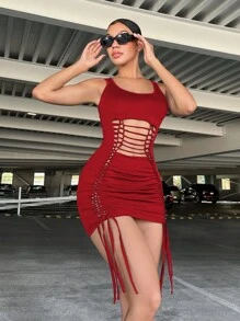 SHEIN SXY 鏤空前抽繩緊身連衣裙