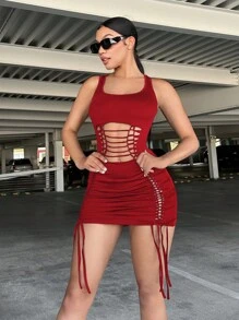 SHEIN SXY 鏤空前抽繩緊身連衣裙