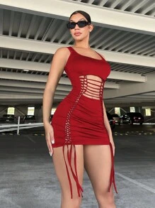 SHEIN SXY 鏤空前抽繩緊身連衣裙