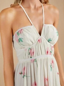 SHEIN Belle Bloemenprint Binding zonder rug Halternek Chiffon Bruidsmeisjes Jurk