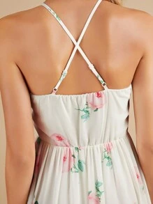 SHEIN Belle Bloemenprint Binding zonder rug Halternek Chiffon Bruidsmeisjes Jurk
