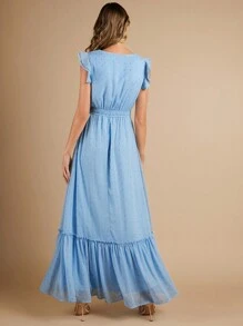 SHEIN Belle 燙金荷葉邊伴娘連衣裙 - 藍色 - 查看 2