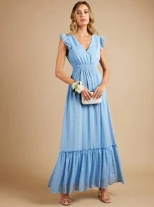 SHEIN Belle 燙金荷葉邊伴娘連衣裙 - 藍色 - 查看 7