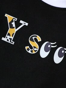 SHEIN Baby Letter Graphic Ruffle Trim Tee & Leopard Print Shorts - Multicolor - View 4