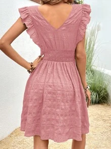 EMERY ROSE 交疊領荷葉邊連衣裙 - 藕粉色 - 查看 2