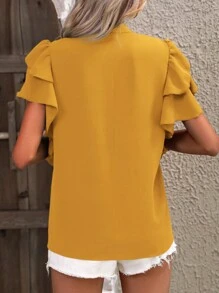 SHEIN Clasi Notched Neck Butterfly Sleeve Popover Blouse - Yellow - View 2