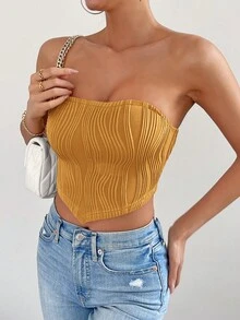 SHEIN Essnce Áo nữ Bất đối xứng Lộ Lưng màu trơn Gợi cảm - Màu vàng - Xem 3