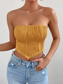 SHEIN Essnce Áo nữ Bất đối xứng Lộ Lưng màu trơn Gợi cảm - Màu vàng - Xem 4