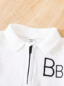 SHEIN 男嬰字母圖案半拉鏈T恤和短褲 - 白色 - 查看 6