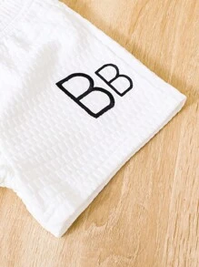 SHEIN 男嬰字母圖案半拉鏈T恤和短褲 - 白色 - 查看 8