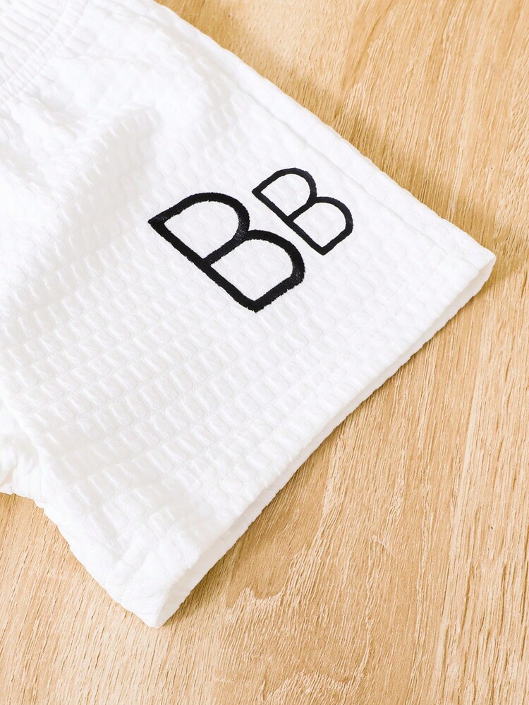 SHEIN 男嬰字母圖案半拉鏈T恤和短褲 - 白色 - 查看 8