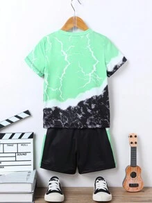 SHEIN Bộ đồ hai mảnh mùa hè có cổ tròn tay áo thông thường dành cho bé trai và mát mẻ dành cho phong cách đường phố - Nhiều màu - Xem 2