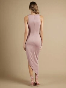 SHEIN Belle Solid Ruched Asymmetrical Hem Bridesmaid Dress Elegant Dress - Dusty Pink - View 2
