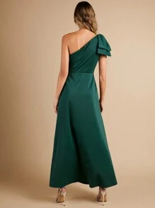 SHEIN Belle One Shoulder Bow Detail Wrap Hem Dress Without Belt