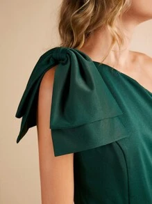 SHEIN Belle One Shoulder Bow Detail Wrap Hem Dress Without Belt