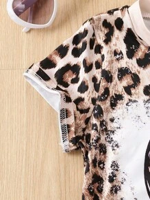 SHEIN 小女童豹紋和心形印花T恤 - 彩色 - 查看 4