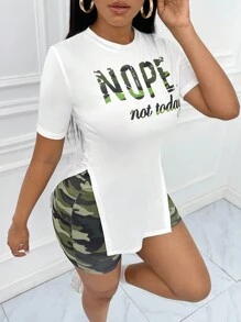 Slaydiva Bộ đồ hai mảnh nữ Chia Ngụy trang Slogan Giải trí - trắng - Xem 3