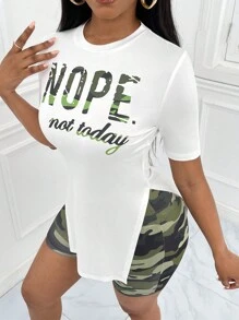 Slaydiva Bộ đồ hai mảnh nữ Chia Ngụy trang Slogan Giải trí - trắng - Xem 6